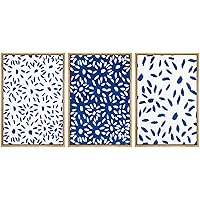 SIGNWIN Framed Canvas Print Wall Art Blue and White Sparkling Shapes Decorative Patterns Illustrations Abstract Contemporary for Living Room, Bedroom, Office - 16