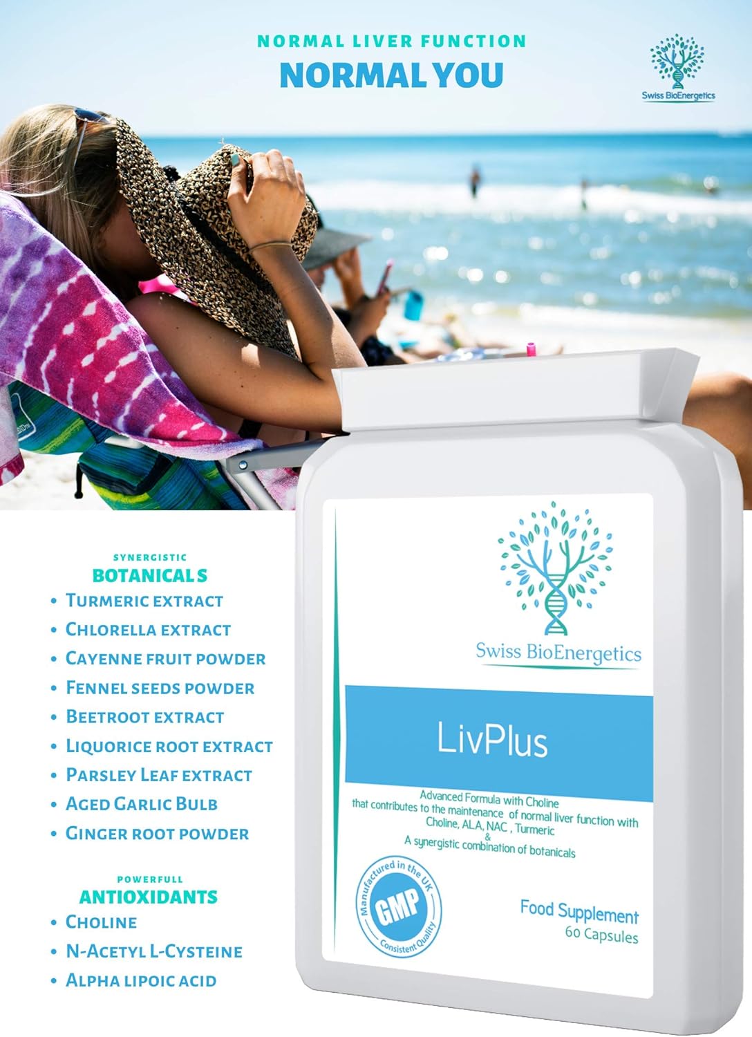 LivPlus 60 Capsules - Choline, Alpha Lipoic Acid, N-Acetyl Cysteine & 9 Botanicals Including Turmeric and Chlorella - Image 4