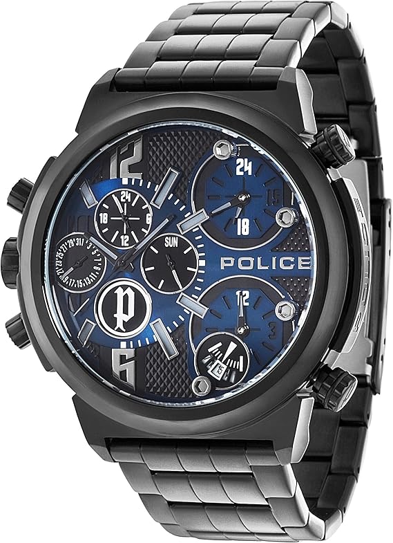 Police Men's Quartz Watch with Blue Dial Analogue Display and Black