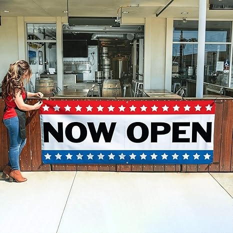 Amazon Com Now Open Banner 3ftx8ft Office Products