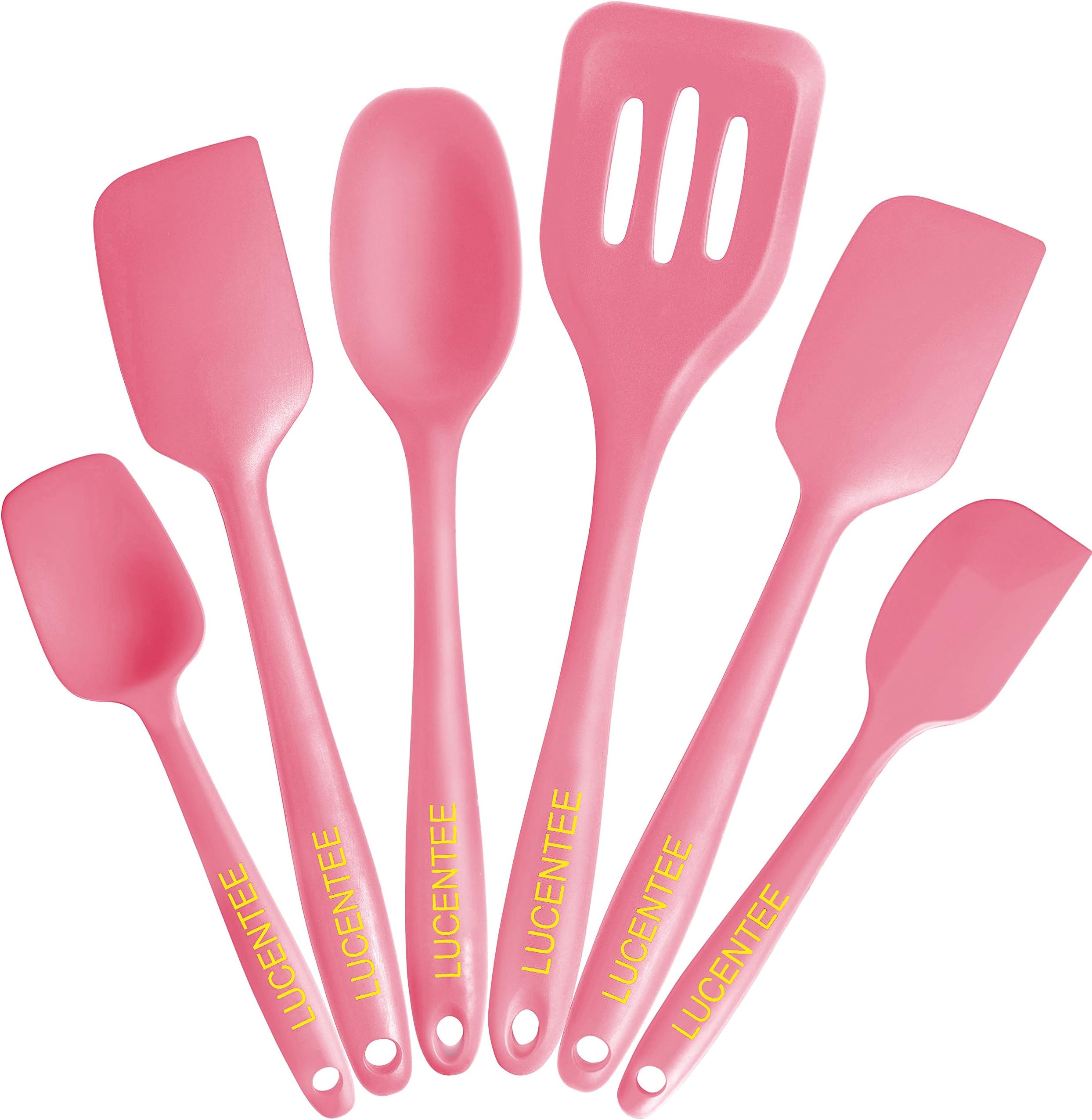 Lucentee¨ 6-Piece Silicone Baking Set - Spatulas, Spoons & Turner - Heat Resistant Cooking Utensils (Pink)