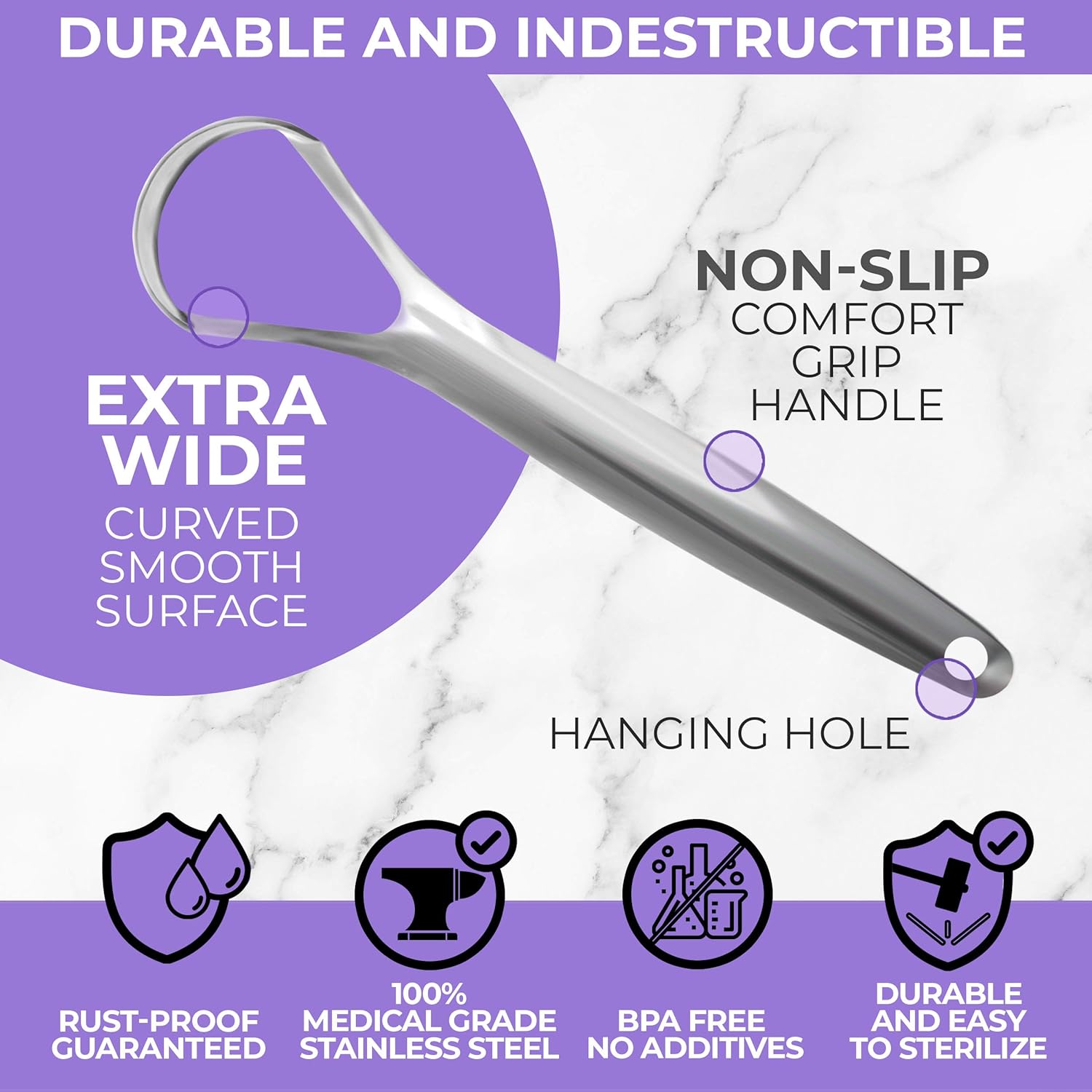 Tongue Scraper (2 Pack), Reduce Bad Breath (Medical Grade), Stainless Steel Tongue Cleaners, 100% BPA Free Metal Tongue Scrapers Fresher Breath in Seconds : Beauty