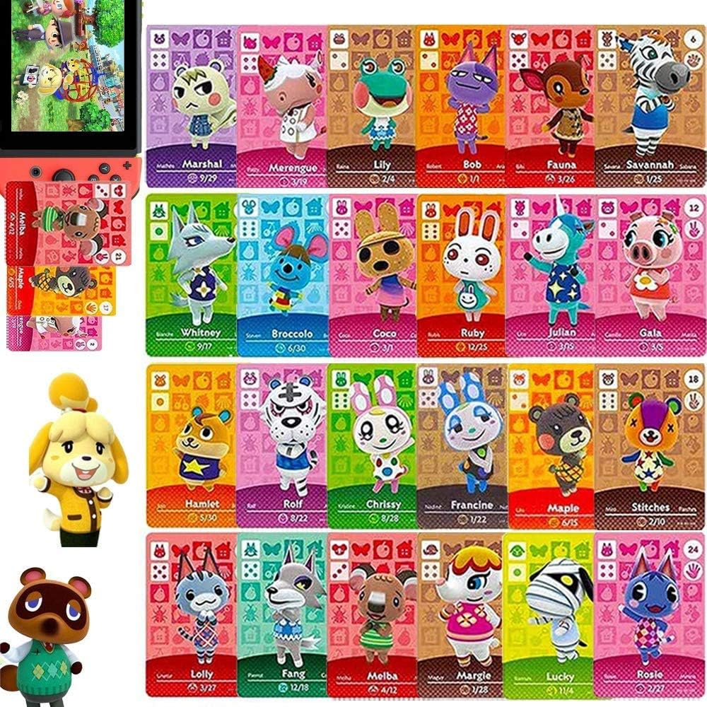24 Pcs ACNH NFC Tag Game Cards for Nintendo Switch/Lite/Wii U,Mini Cards with Crystal Case