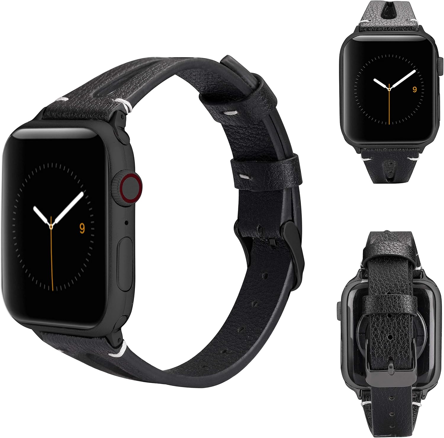 Wearlizer Black Leather Strap Compatible with Apple Watch Straps 41/38/40/42mm iWatch Womens Mens Triangle Hole Wristband Sport Replacement Bracelet SE Series 11 10 9 8 7 6 5 4 3 2 1 Edition - Image 4