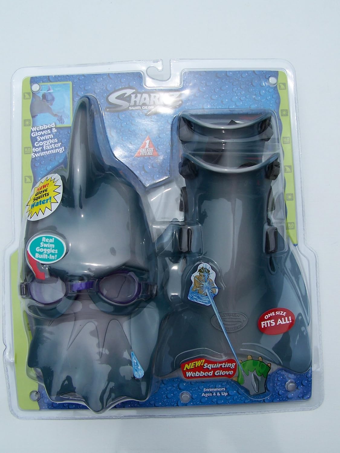 Sharkz Shark Swim Gear Goggles, Webbed Squirt Gloves, Fins