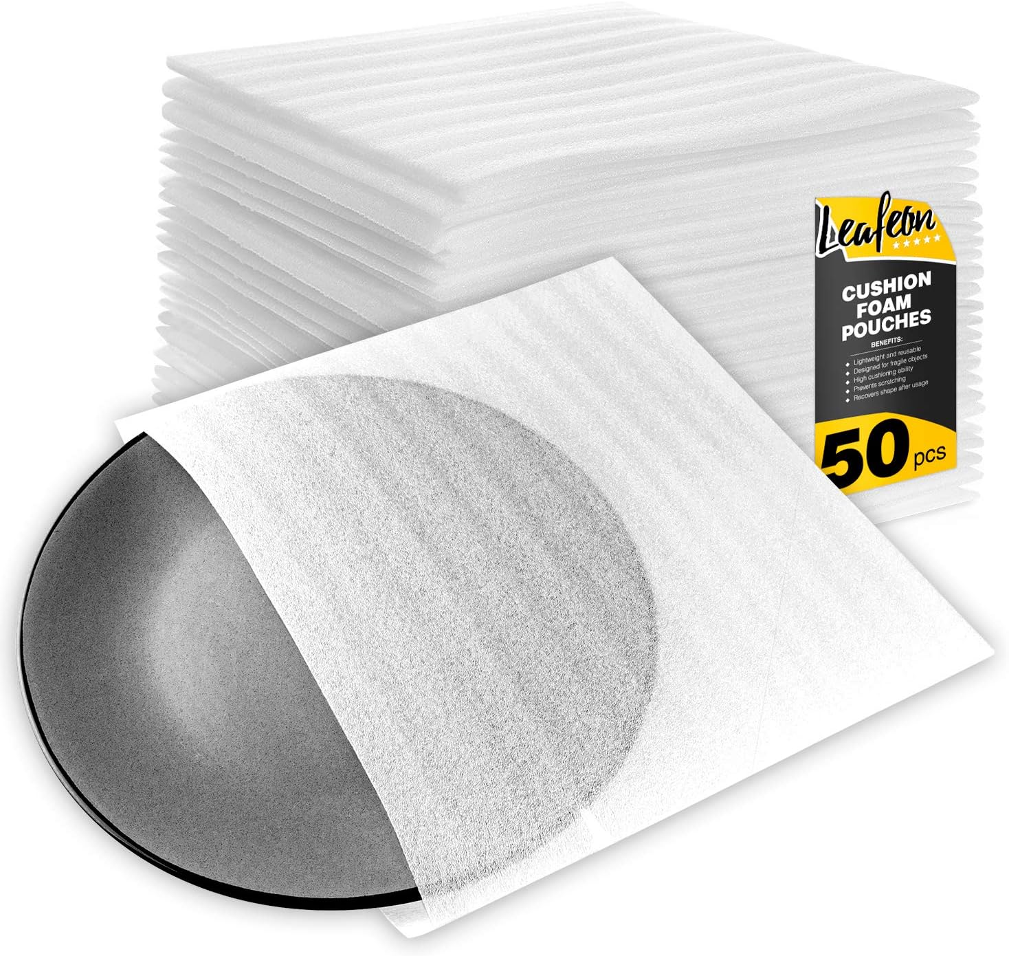 9.5" x 9.5" Foam Wrap Pouches Cushioning for Packing Moving Shipping and Storage Supplies - Foam Pouches is Great Alternative to Air Sheets and Bubble Packing Envelopes - 50 Pack: Office Products
