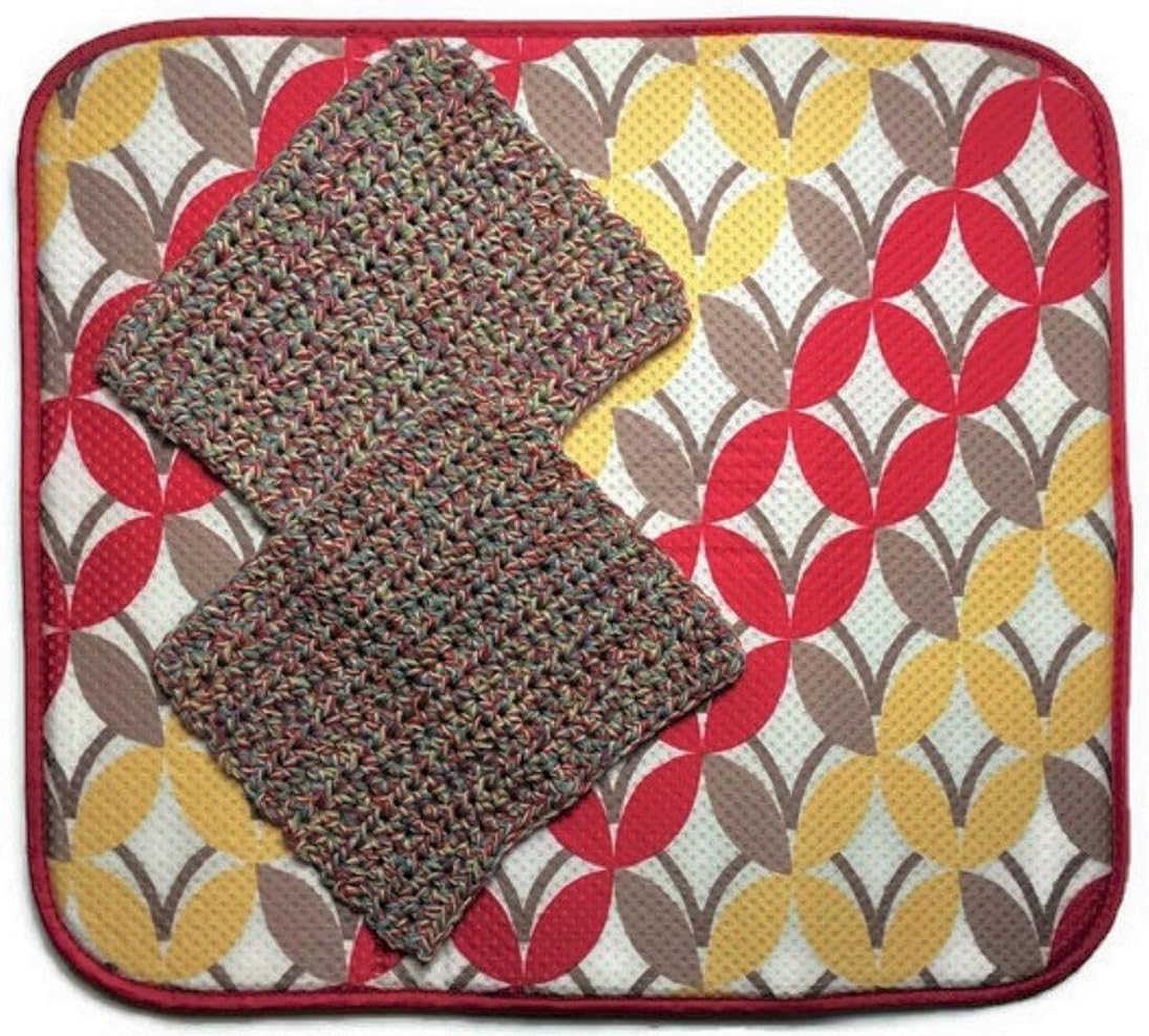 The Original Dish Drying Mat Microfiber Absorbent Reversible Machine Washable with Eco-Friendly Hand-Made Cotton Dish Cloths