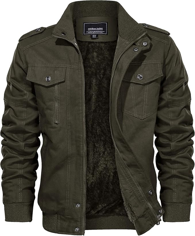 EKLENTSON Mens Fleece Lined Jackets Casual Winter Cargo Military Cotton Coat Thicken Outdoor