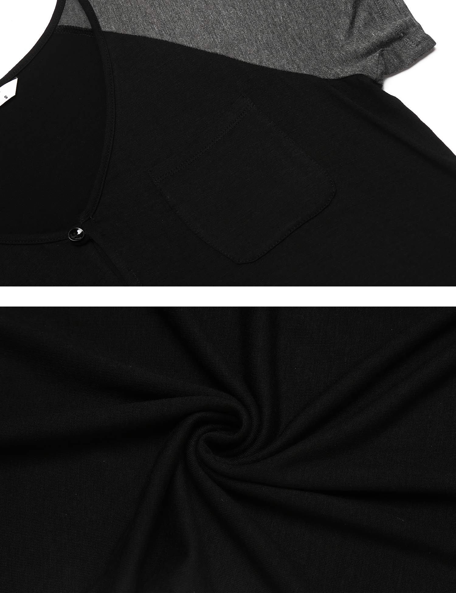 Ekouaer Nightdress Women¡¯s V Neck Nightshirt Cotton Casual Sleepwear Short Sleeve Nightgown Black