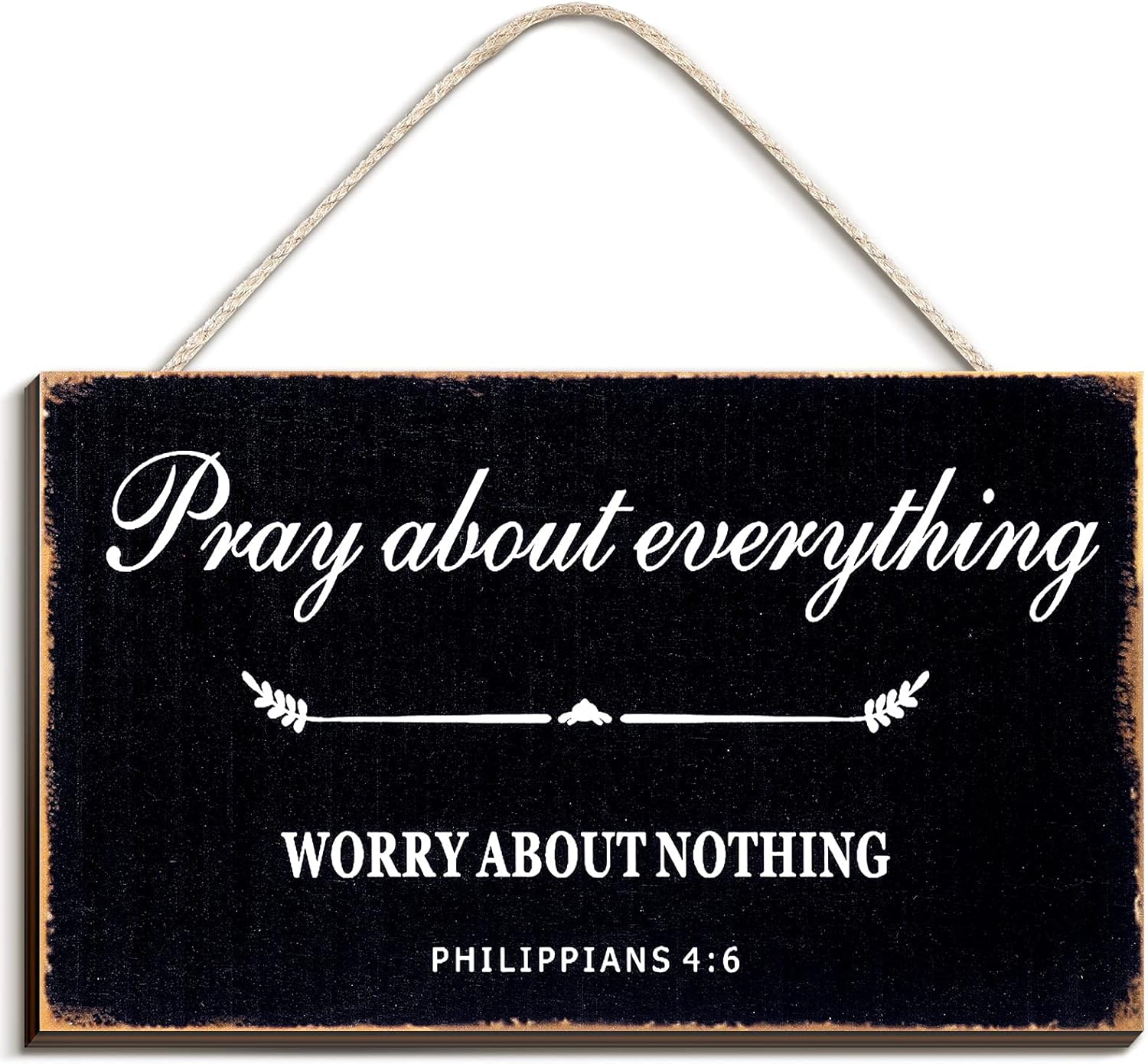 Bible Verse Wood Sign Farmhouse Style Wall Decor Pray About Everything Worry About Nothing Wood Wall Sign, 9.5 x 5.5 Inch (Black)