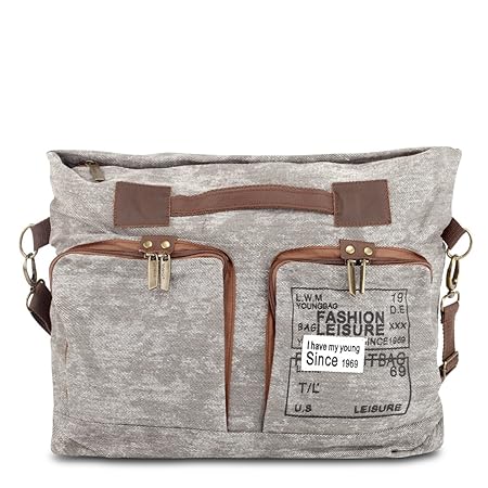 Baggabond Perfect Cotton Twill 5 Pockets Zipper Travel Canvas Grey with Black Shopping Bag for Men and Women