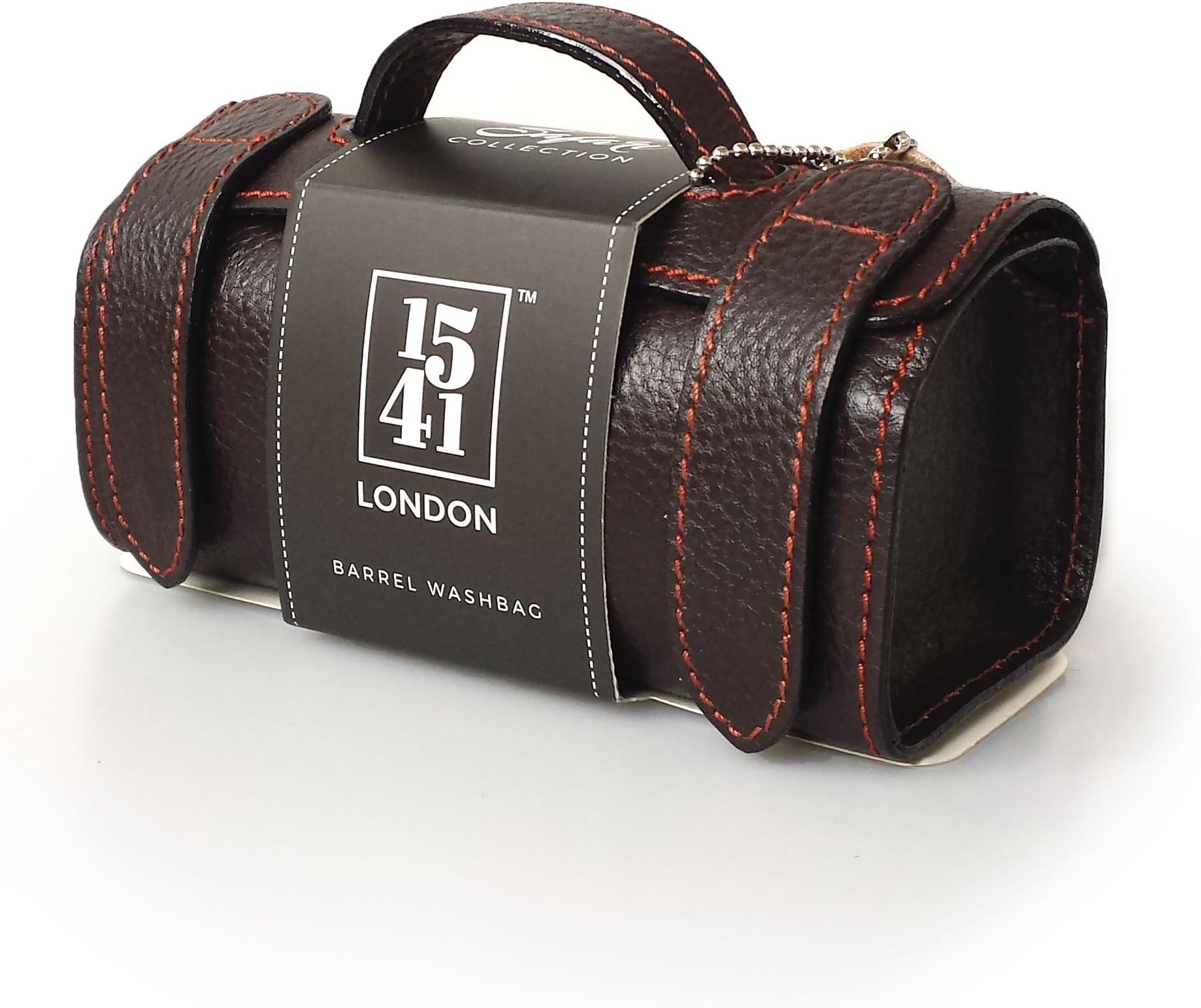 1541 London Small Barrel Leather Hand-crafted Travel Washbag (Dark Brown)