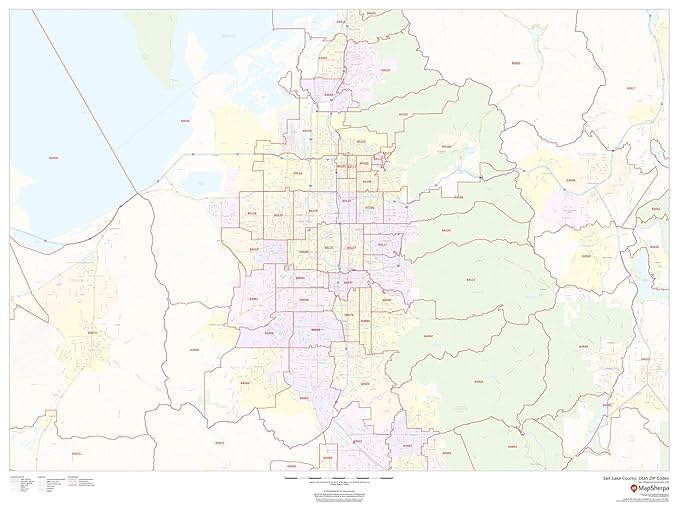 salt lake county zip code map Salt Lake County Utah Zip Codes 48 X 36 Paper Wall Map salt lake county zip code map