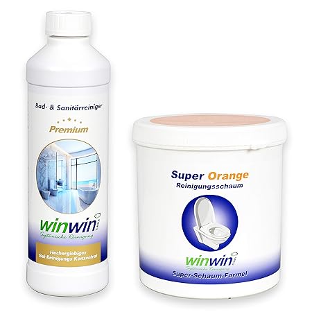 winwinCLEAN Set: Super Orange Reinigungsschaum/WC-Schaum 1kg + Bad & Sanitärreinger 500ml