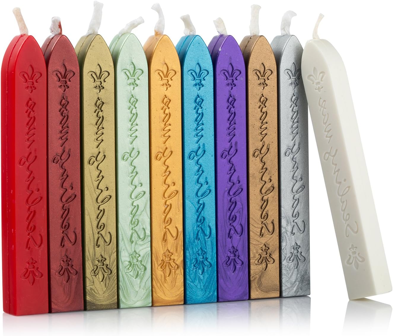 Mceal Sealing Wax Stick with Wick Flower De Luce of France Retro 10 Pieces Pack(Mix Colour), Mix Color
