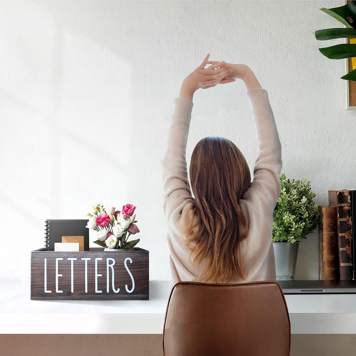 Wooden Mail Organizer Letter Holder Box - Rustic Mail Holder for Countertop, Bill Coupon Envelope Storage Mail Basket for Home Office Decor, Farmhouse Desk Organizer Mail Sorter (Grey) : Office Products