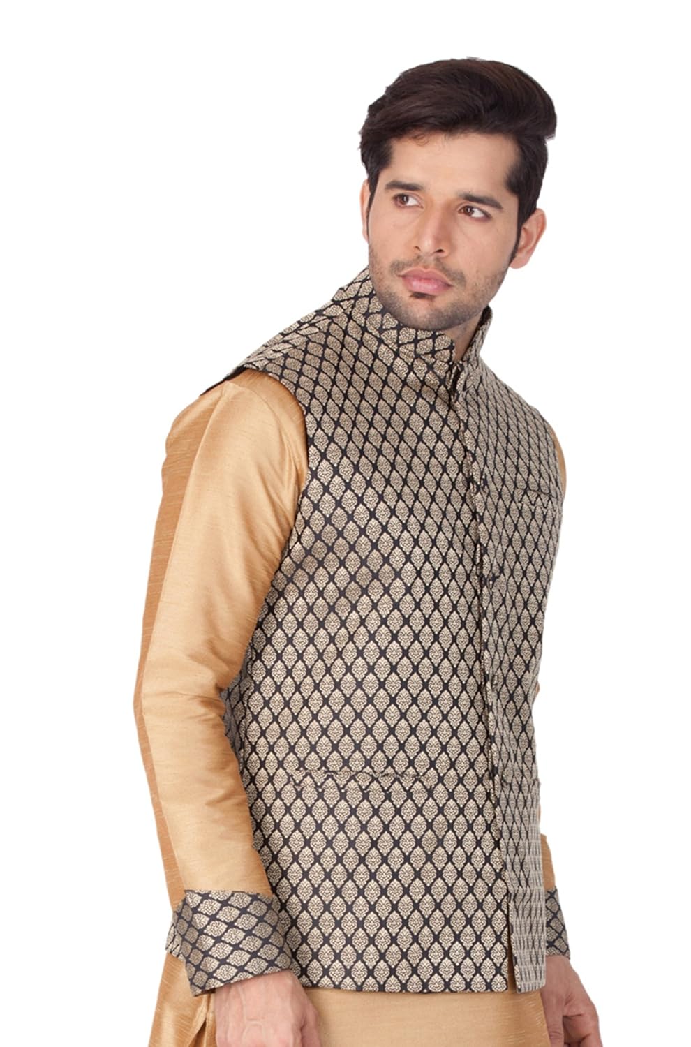 vastramay mens silk blend nehru jackets (black_vasmjbl005)