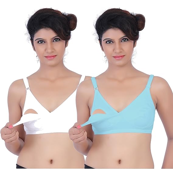 Women's Full Cup Nursing Bra (Pack of 2) (Po2-BR0014_White and Sea Green_32B)