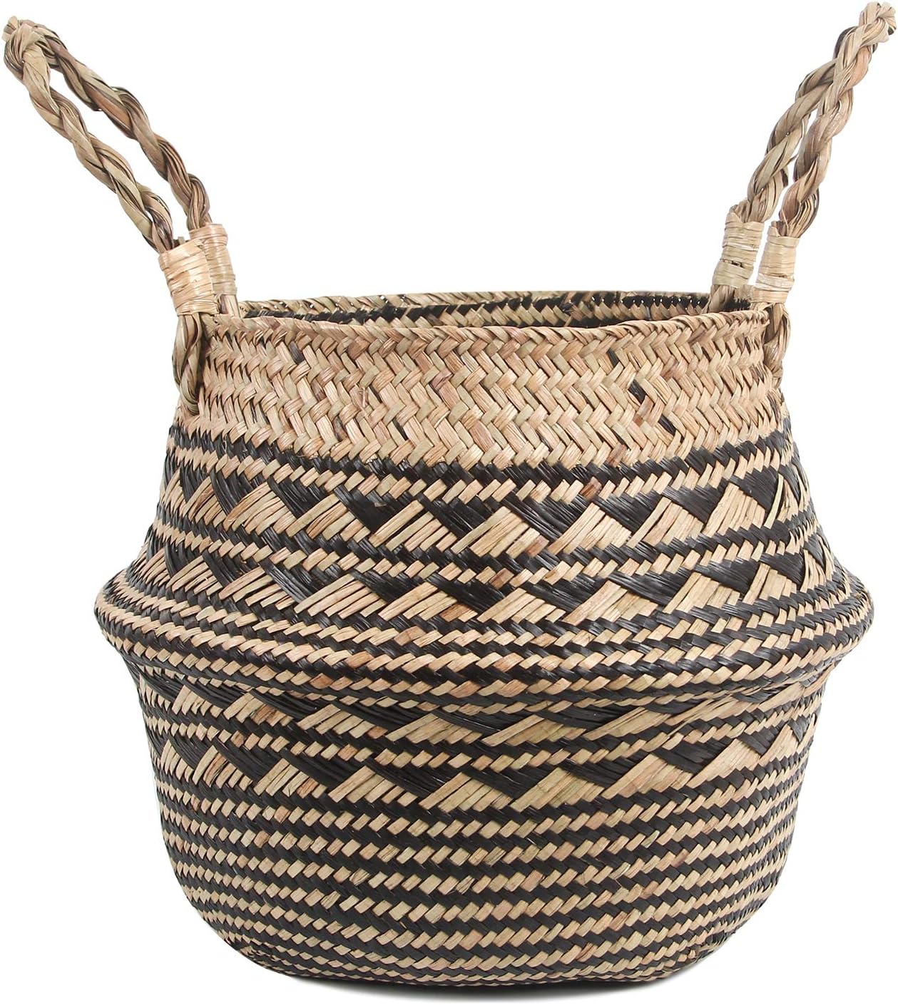 BlueMake Woven Seagrass Plant Basket with Handles,for Laundry, Picnic,Decorative Living,Laundry Room and Bedroom (Medium, Olive Blossom)