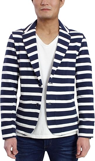 Amazon ウエストシー Westsea ボーダー テーラードジャケット メンズ ｌサイズ 2 ネイビー ホワイト コート ジャケット 通販