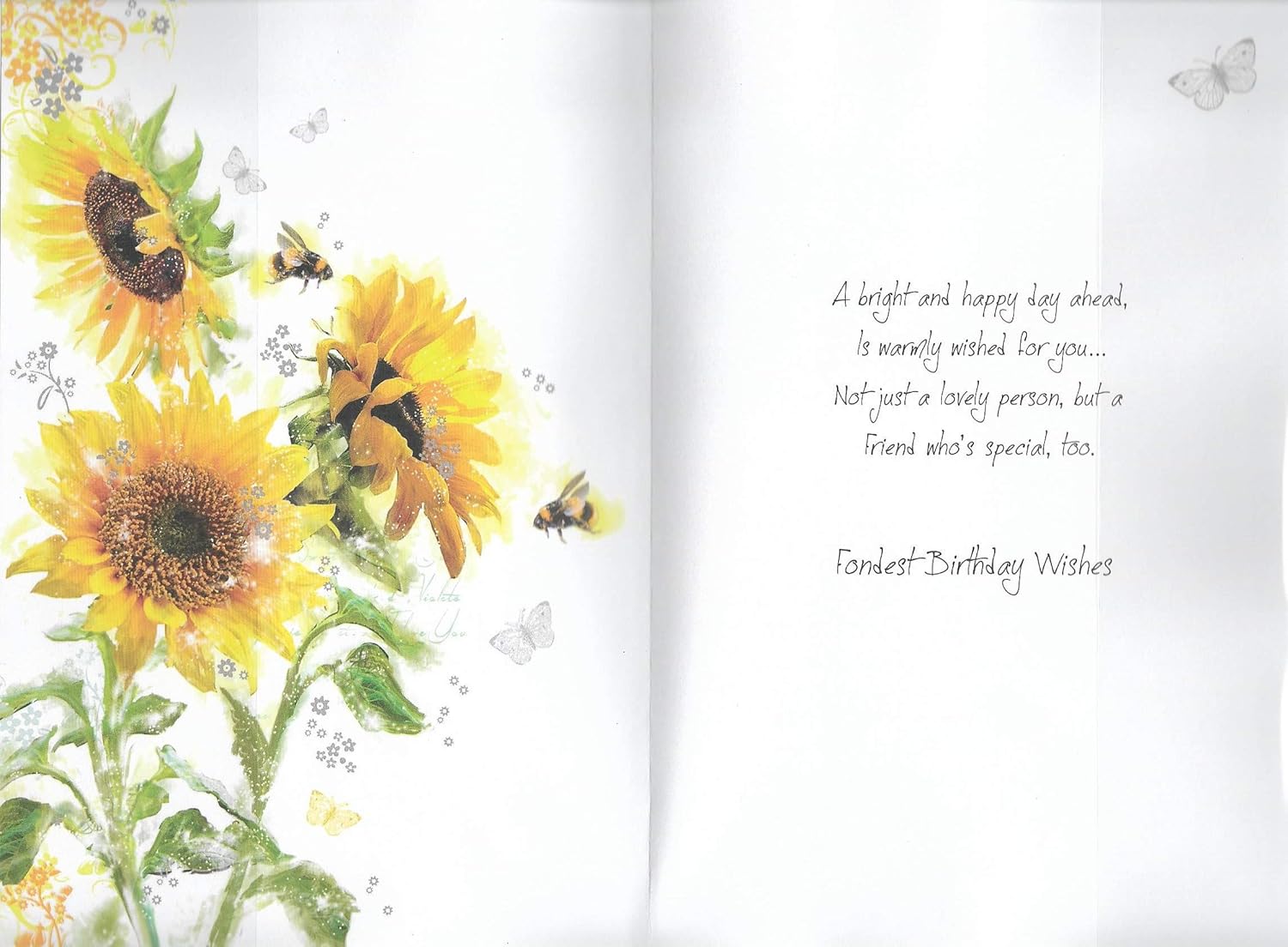 Secret garden Jonny Javelin Special Friend Birthday Card (SG09) Sunflowers & Bees Silver Embossed & Glitter Finish - Image 3