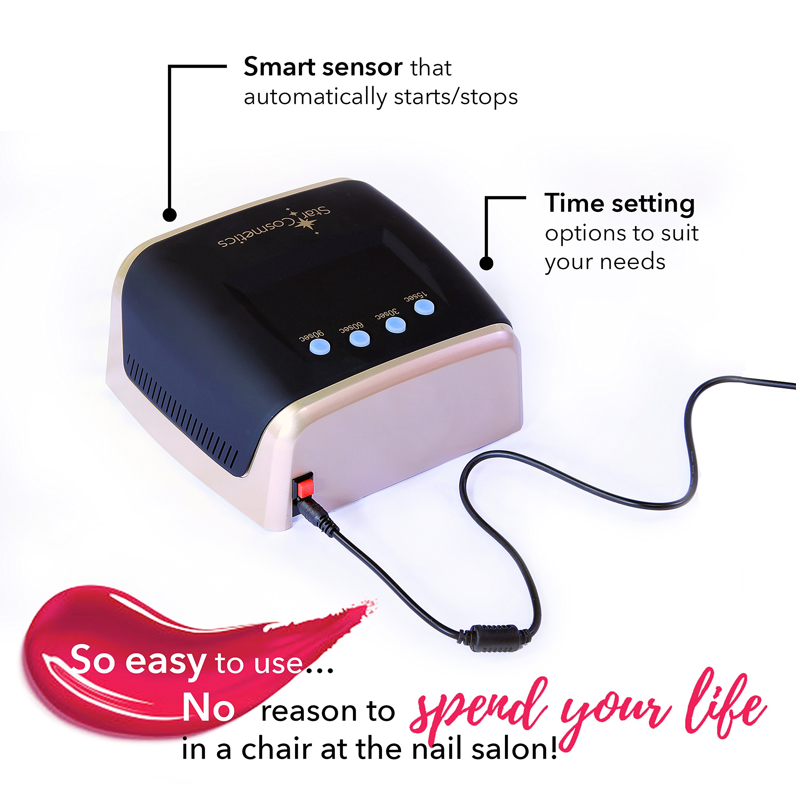 4 Week MANI/Pedi 60W UV Light LED Nail Dryer Curing Lamp by STARCosmetics | Rapidly Dries Gel Nail Fingernails & Toes Rock Hard & Chip Proof for 3 to 4 Weeks | Auto Sensing 15.30.60.90 Sec Timers