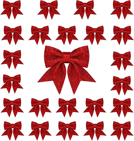 Amazon Co Jp Whaline クリスマスリボン飾り 24個 赤いリースリボン 小さなクリスマスツリー用蝶ネクタイ クリスマス装飾リボン飾り ホームクリスマスパーティー用 5 5インチ ホーム キッチン