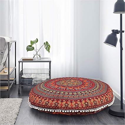 Amazon Com My Dream Carts 32 Puff Red Mandala Floor Pillow