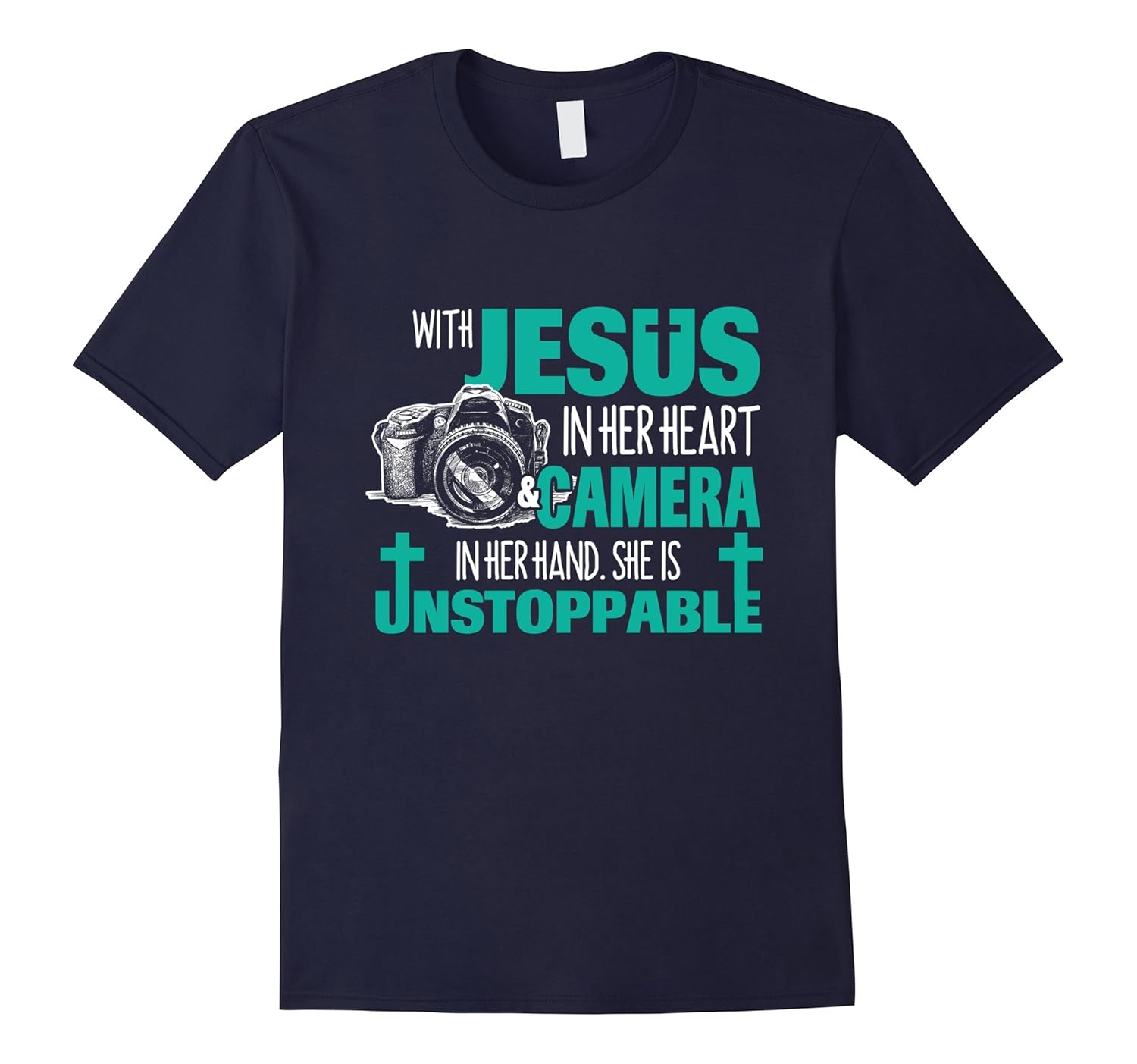 With Jesus In Her Heart Camera In Her Hand She T-Shirt-ANZ