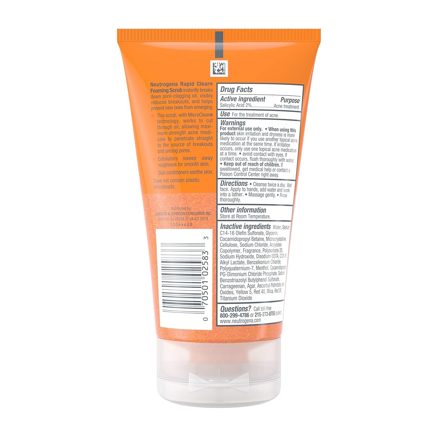 Neutrogena Rapid Clear Foaming Exfoliating Facial Scrub with Salicylic Acid Acne Medicine For Breakouts and Acne-Prone Skin, 4.2 fl. oz: Beauty
