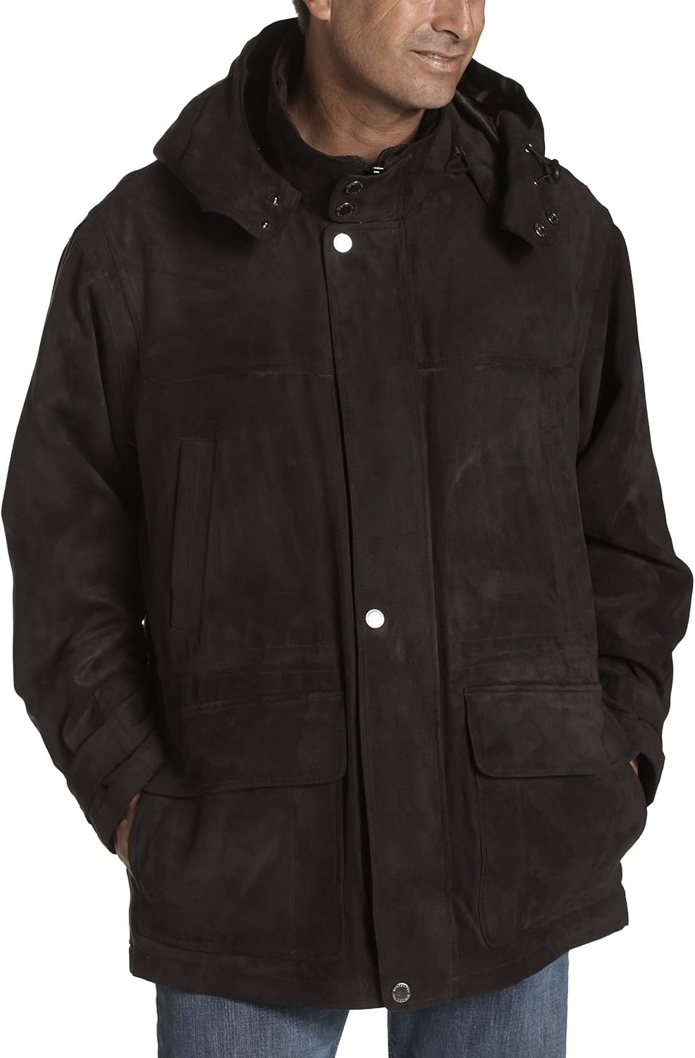 LONDON FOG Men's Microsuede Zip Out Lined Parka, Dark Chocolate, X
