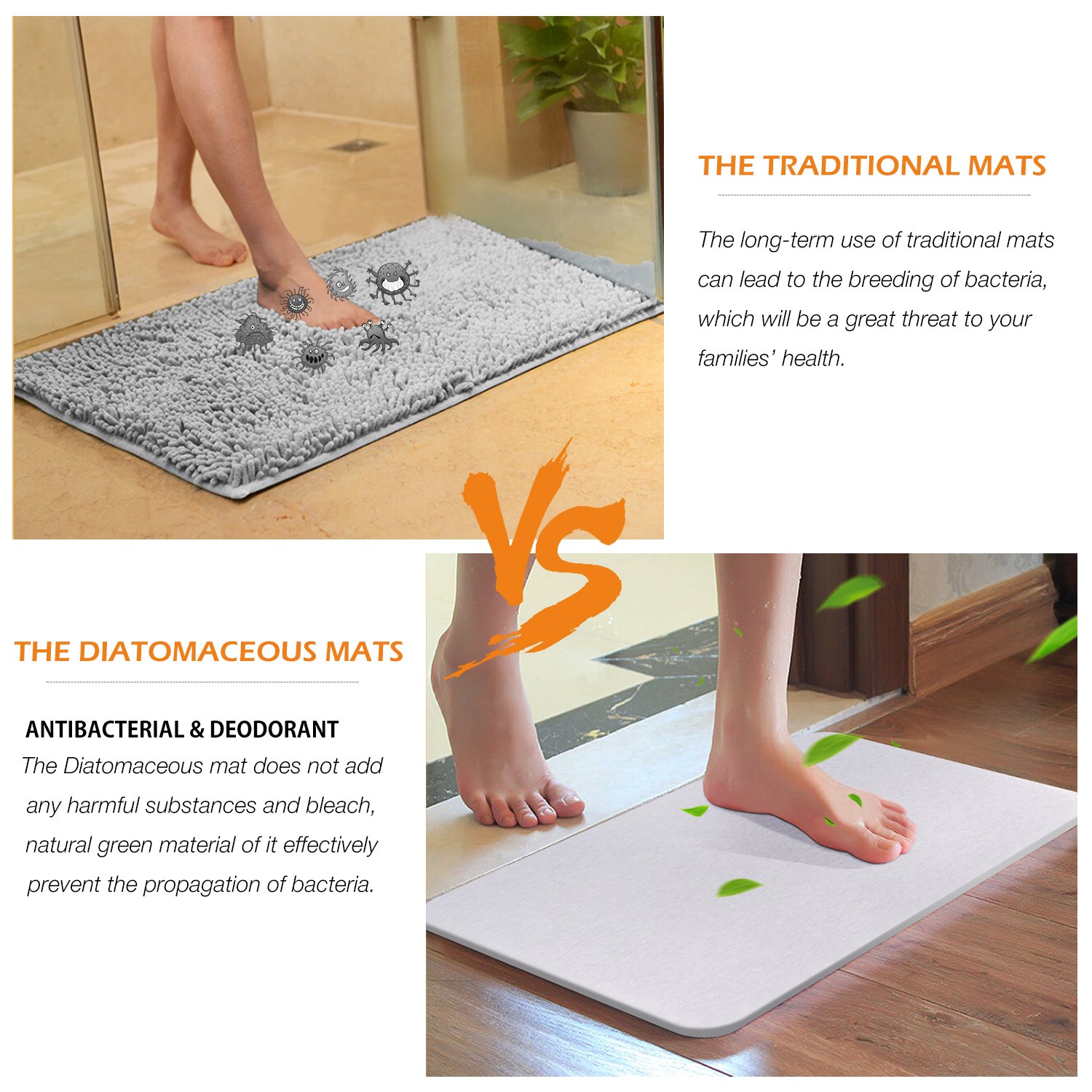 Bath Mat,Homeweeks Diatomaceous Earth Absorbent Fast Drying Bath Mat