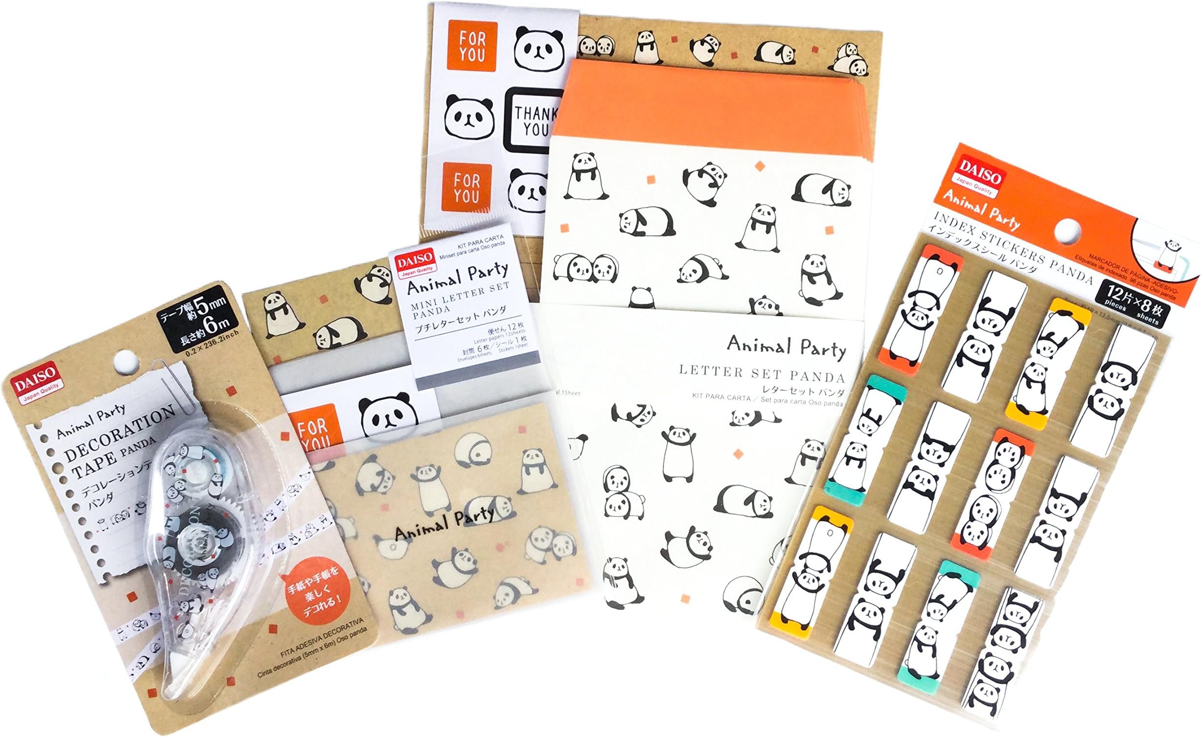 Animal Party Panda Collection (Stationery Paper Envelope Seals, Set of 2 large and small, Index Tabs Flag Bookmark, Decorative Tape) Lots of Pandas 4 PCS