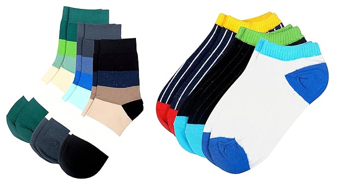 Winza Mens Mid-calf Length & Ankle Cotton Socks (Multi-Coloured, Set of 6)