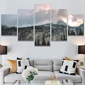 SIGNWIN 5 Panel Canvas Wall Art Mountain Skyline...