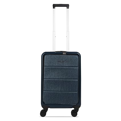 Traworld Triumph Premium Polyester and ABS Polycarbonate 20 Inch Midnight Blue Hardside 8 Wheels Spinner Cabin Travel Trolley Luggage Suitcase with Built-in TSA Lock