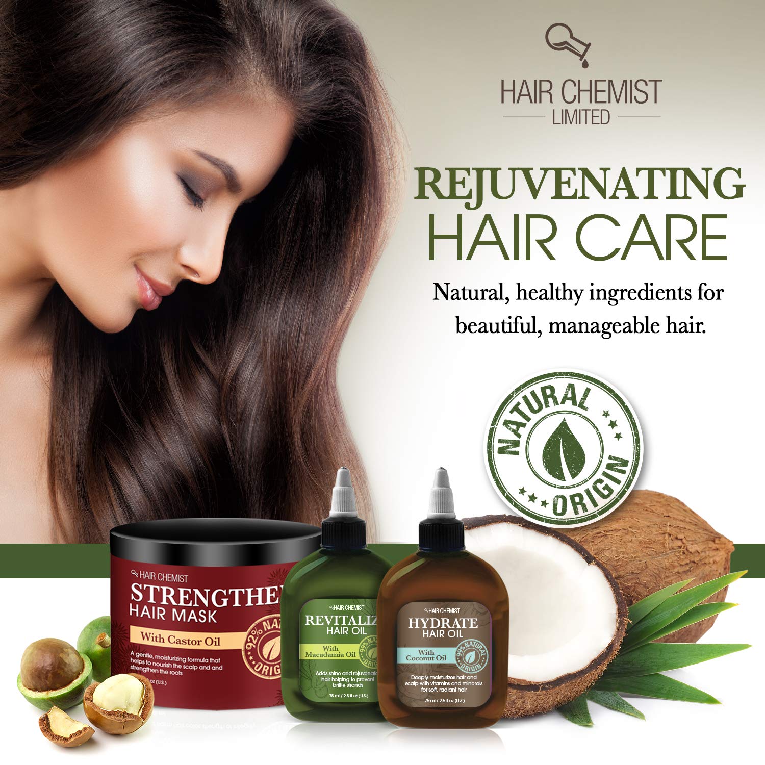 Hair Chemist Coconut Repair Masque, Hair Mask Deep Conditioning Hair Treatment, Helps Repair and Regrow Damaged Hair, Nourishes the Scalp and Revitalizes Hair, Safe For Color Treated Hair, 8 Ounce : Hair Care Products : Beauty