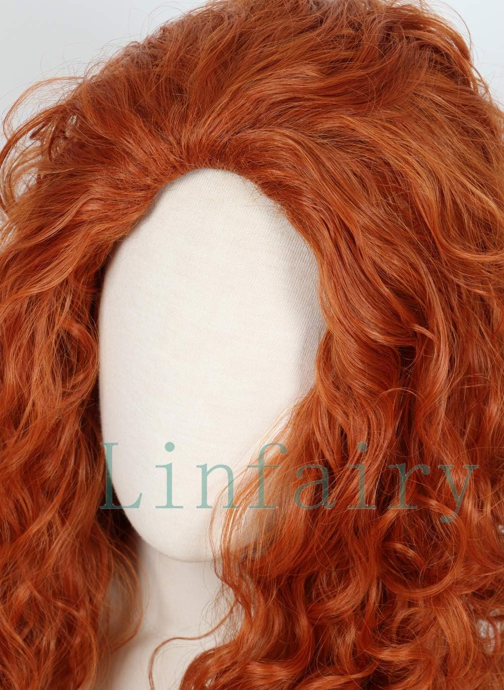 Linfairy Long Curly Orange Wig Costume Halloween Cosplay Wig, 60 cm x 10 cm - Image 4
