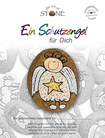 The Art of Stone - Schutzengel Beige-Goldener Stern - Glücksstein mit Engel - Handbemalter Naturstein als Glücksbringer oder 