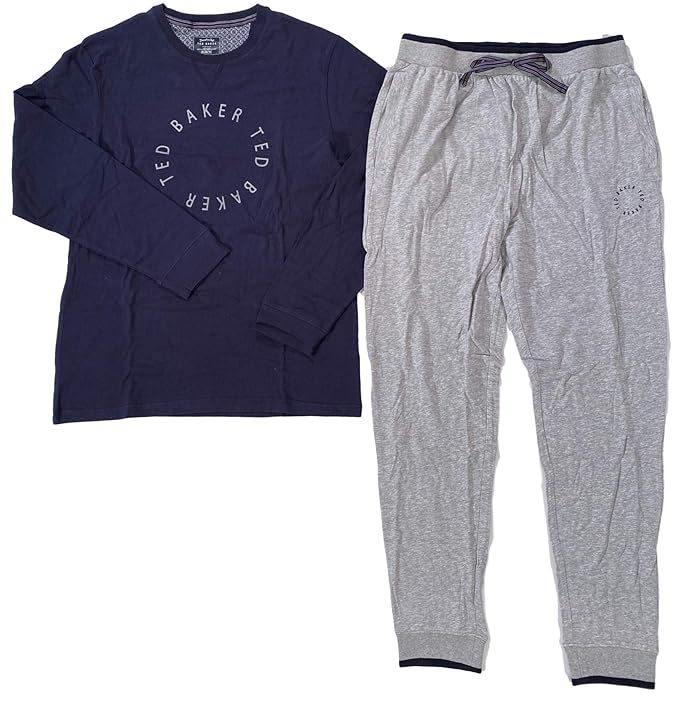 Buy Ted Baker Men S First Class Lounging Boxed Set Of Navy L S Graphic T Shirt Grey Drawstring Pants Pajamas Xl At Amazon In