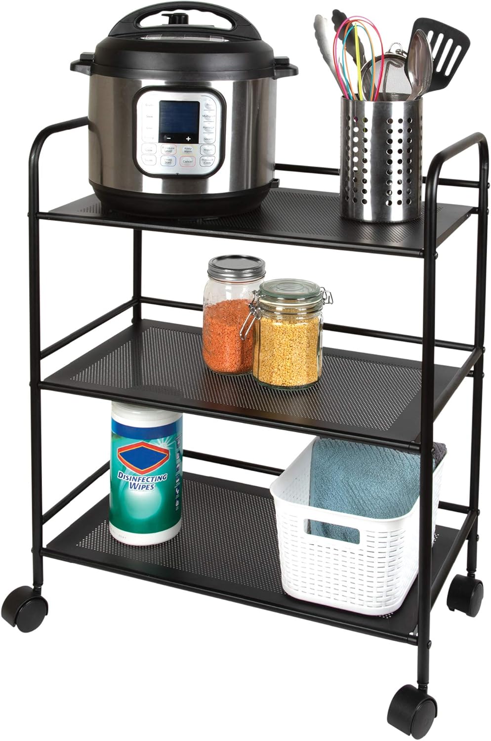 Richards Homewares Rolling Cart Black Shelves with Wheels with Heavy Duty Metal Frame - Supports 30 lbs per Tier - Utility Storage Cart Organizer with 3 Shelves: Home Improvement