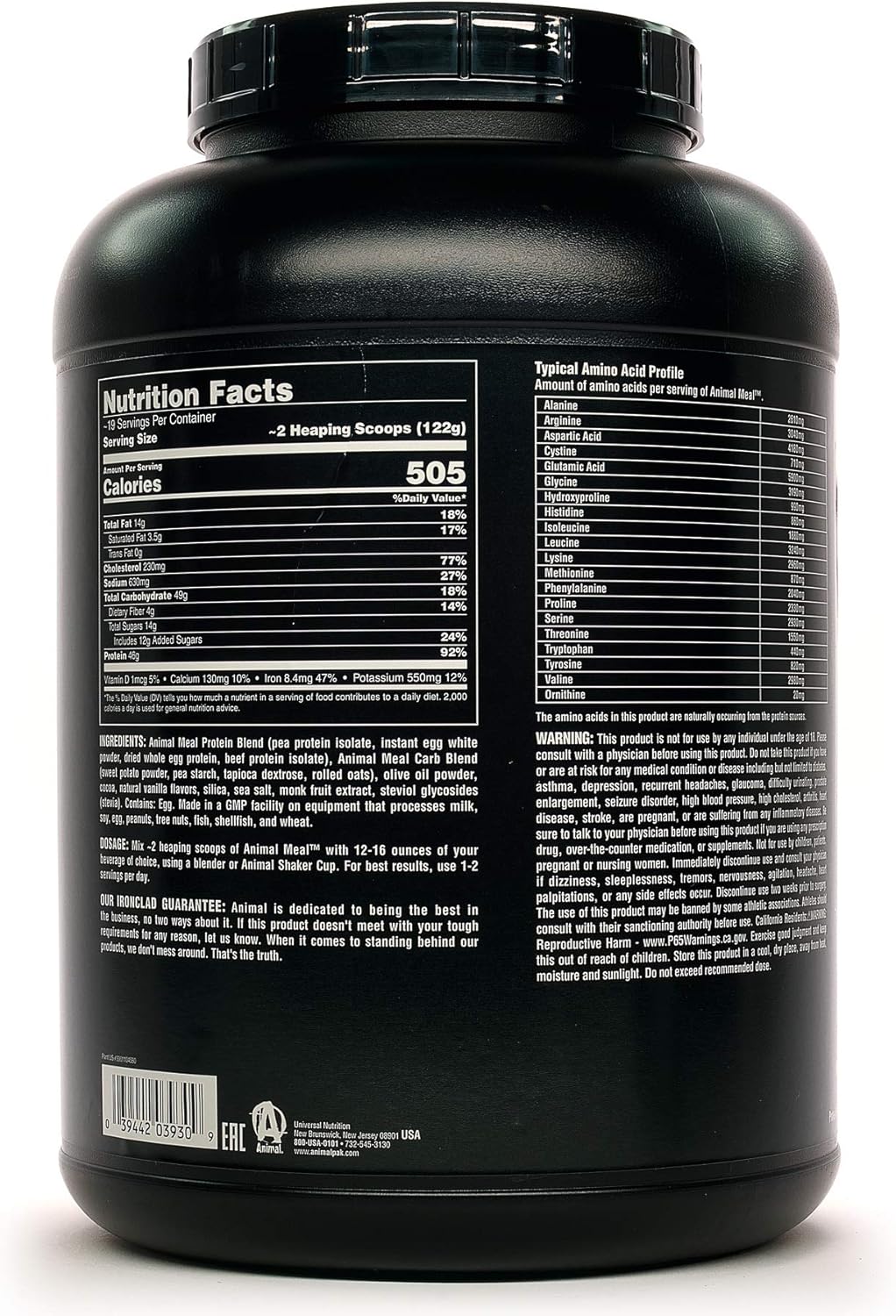 Animal Meal - All Natural High Calorie Meal Shake - Egg Whites, Beef Protein, Pea Protein, Chocolate, 5 Pound (3930): Health & Personal Care