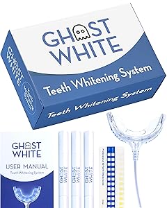 Ghost White Teeth Whitening Kit - Professional LED Light for Whiter Teeth Without Sensitivity, Includes 3 Smart Teeth Whitening Gel Refill Pens, Whitens in Less Than 10 Minutes