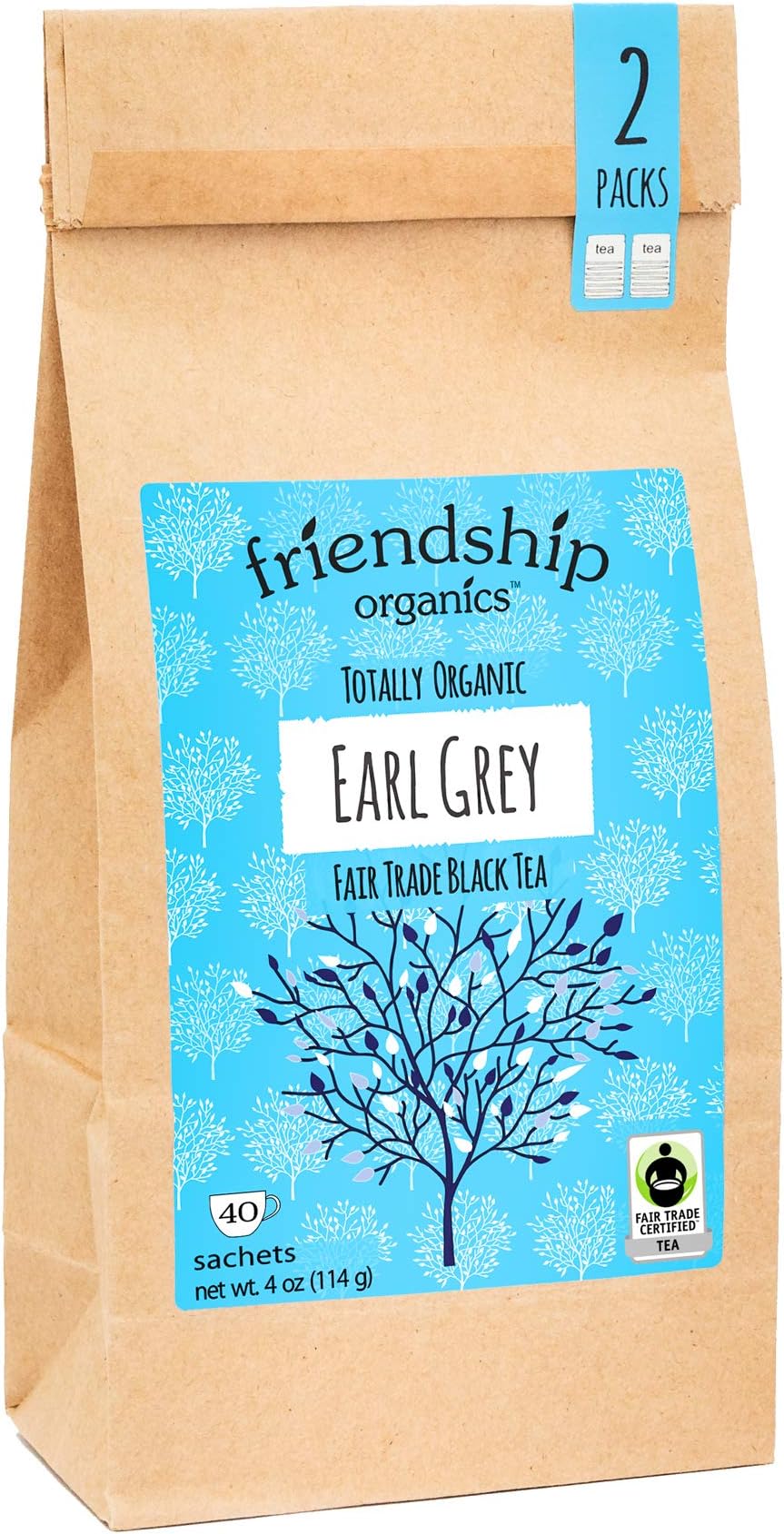 Friendship OrganicsEarl Grey Tea Bags, Organic and Fair Trade Black Tea, 40 Count