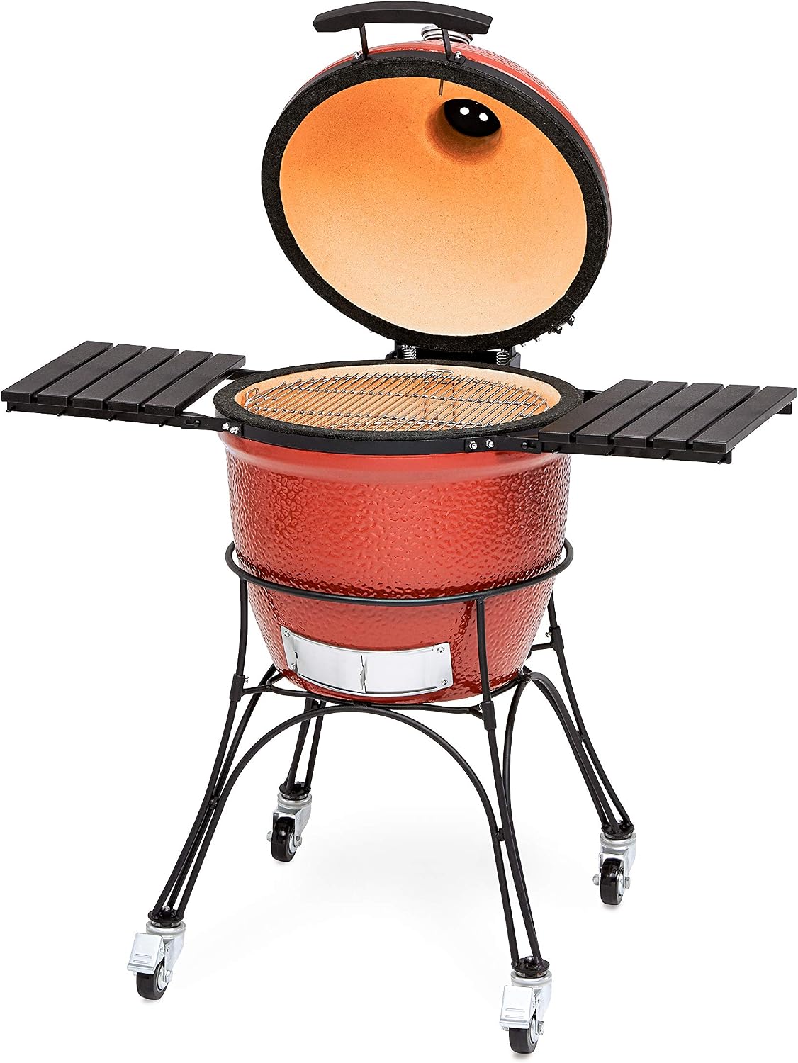 Kamado Joe KJ23RH Classic I Smoker BBQ, Outdoor Charcoal Barbecue Grill In Red With Cast Iron Cart, Heat Deflectors And Ash Tool - Image 3
