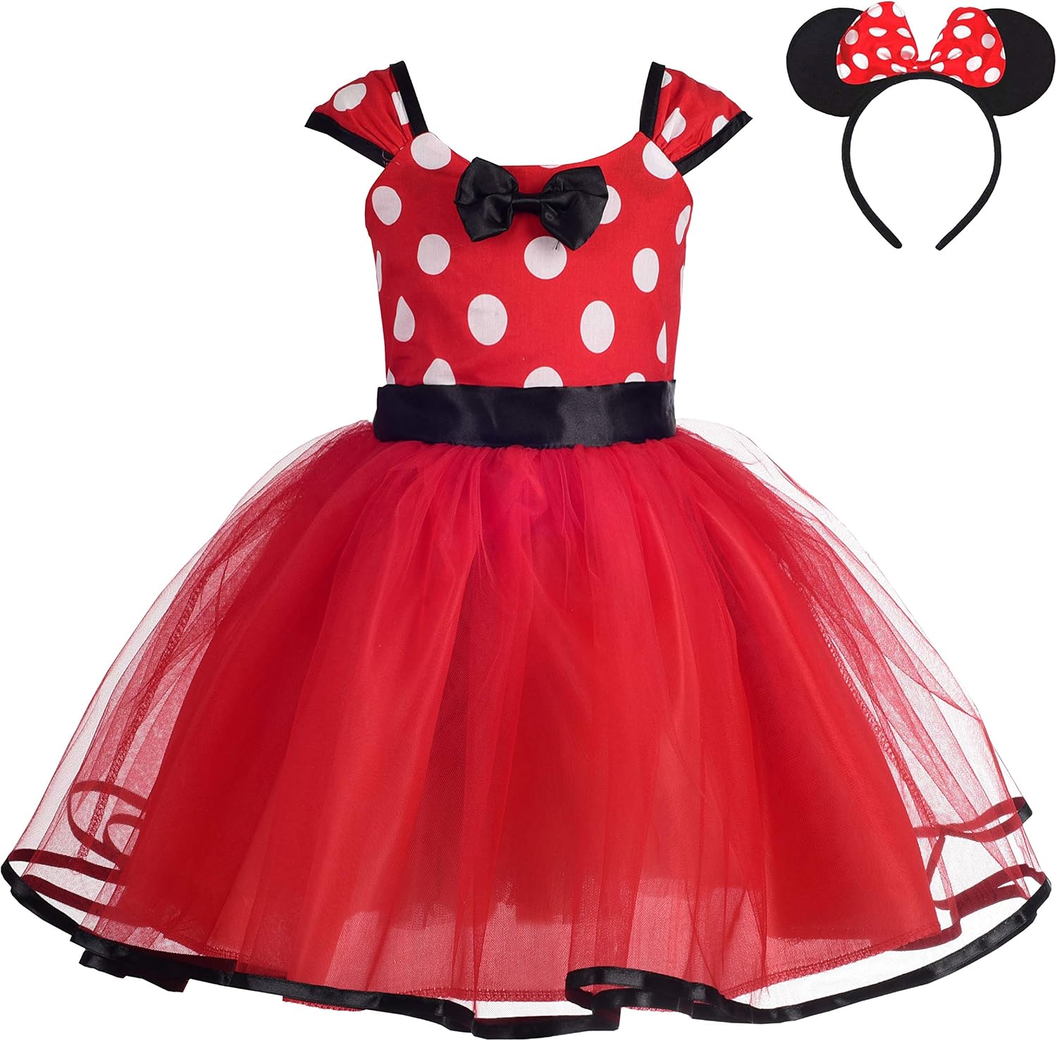 Lito Angels Princess CostumeFancy Dress Up Costume with Mouse Ears Hair Hoop for World Book Day Kids Girls Halloween Birthday Party Mini Polka Dot Tulle Skirt