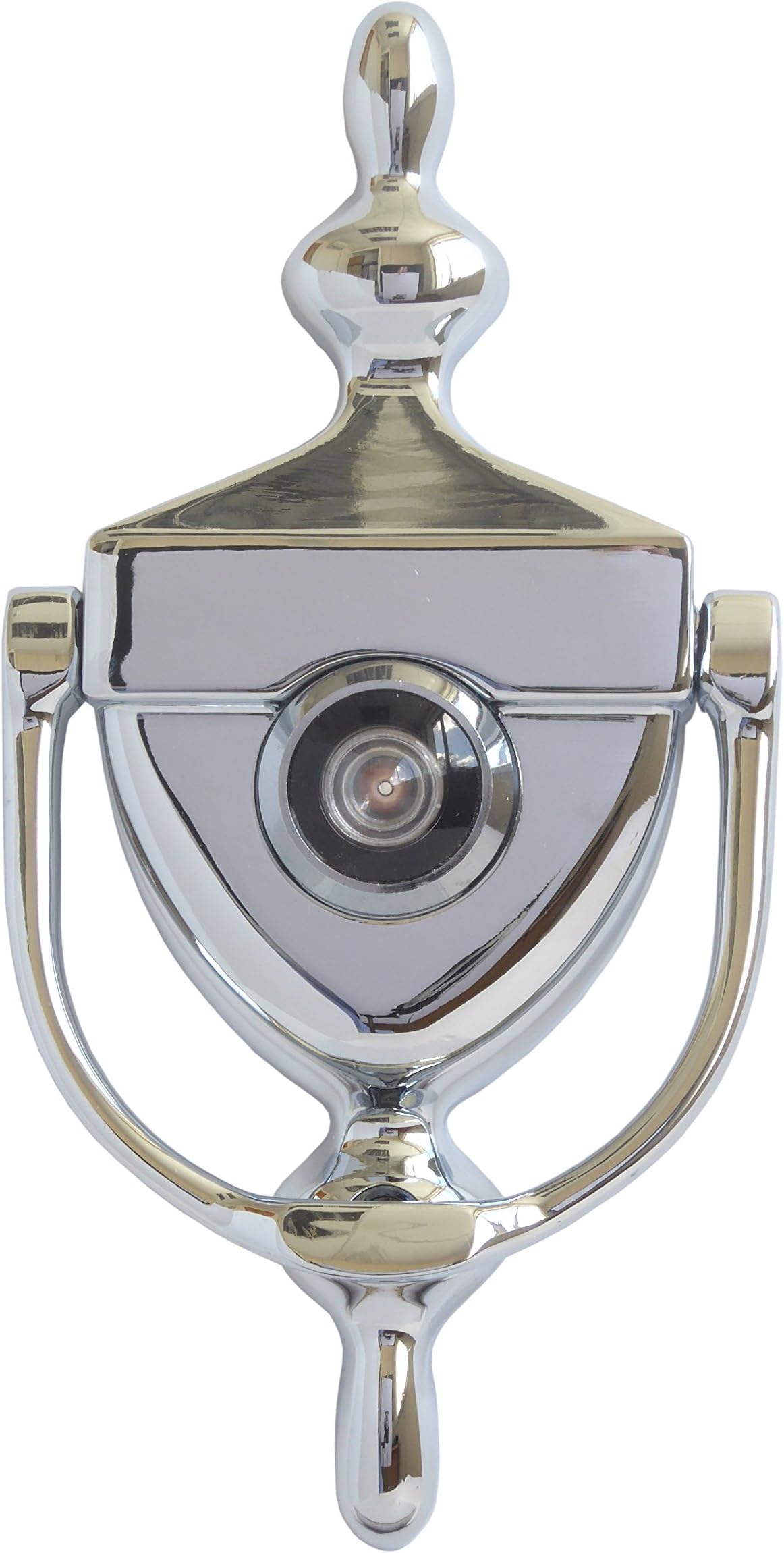 Gerda AD-2 6" Victorian Urn Style Door Knocker with Wide Angle Door Viewer for Added Security Polished Chrome