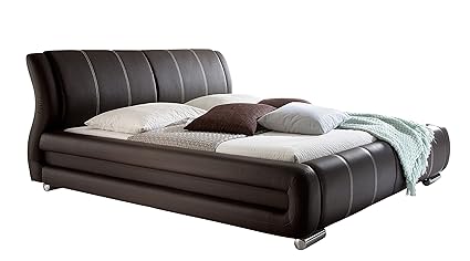 sette notti Polsterbett Bett Doppelbett XXL Braun, Liegefläche 180 x 200 cm, Kunstleder Bett Braun, Nähte Beige, Art. Bolzano