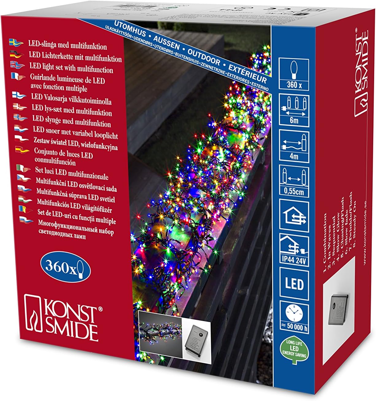 Konstsmide 3790-500 Micro LED cluster light / outdoor (IP44) or indoor use / 2m of LEDS and 4m lead / with 8 functions