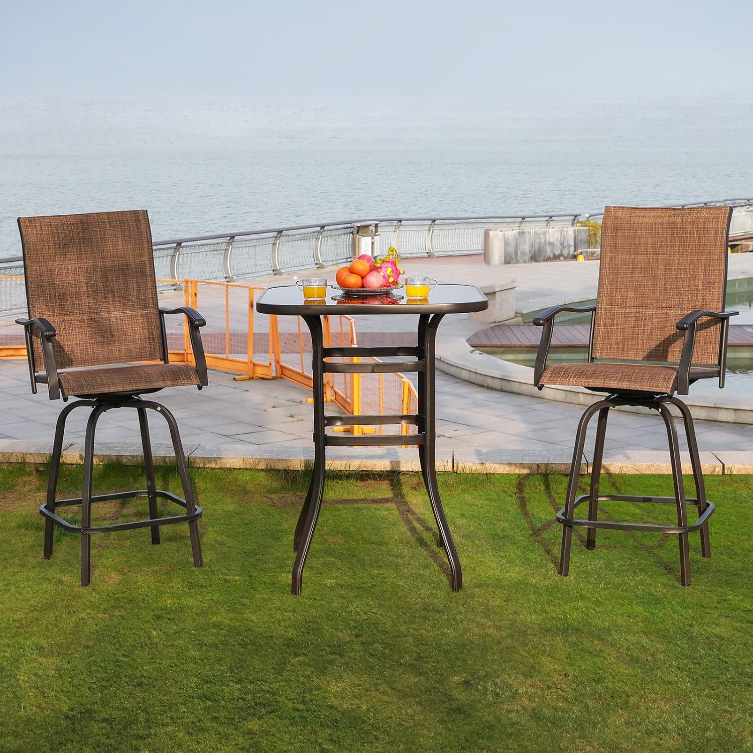 Patio Bar Height Chairs All-Weather 360-Degree Outdoor Swivel Bar Stools Foam Containing Cotton Set of 2 for Lawn Backyard Garden: Kitchen & Dining